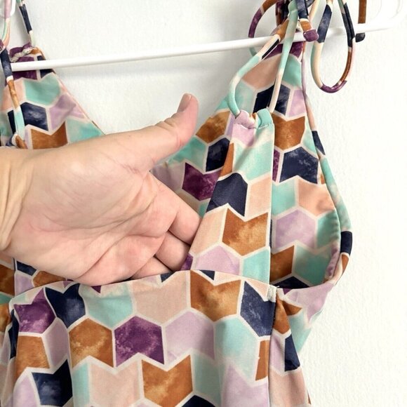 NEW Tori Praver Seafoam Chevron Geometric Print One Piece Swimsuit Sz Small - Picture 7 of 10